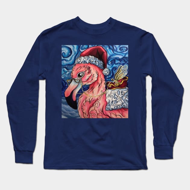 Santa Claus Flamingo Long Sleeve T-Shirt by Artsy Rew